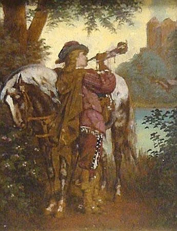 Carl Schweninger II - Moschettiere con tromba in piedi accanto al cavallo